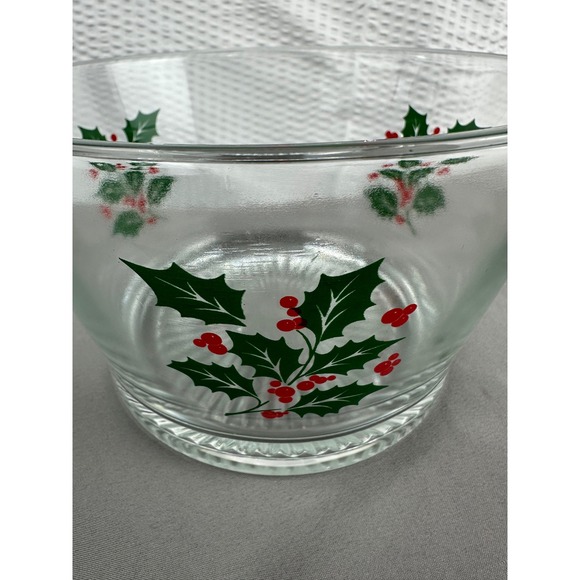 Vintage Indiana Glass Christmas Holly Berry Glass Bowl Holiday Serving Dish - Picture 3 of 7